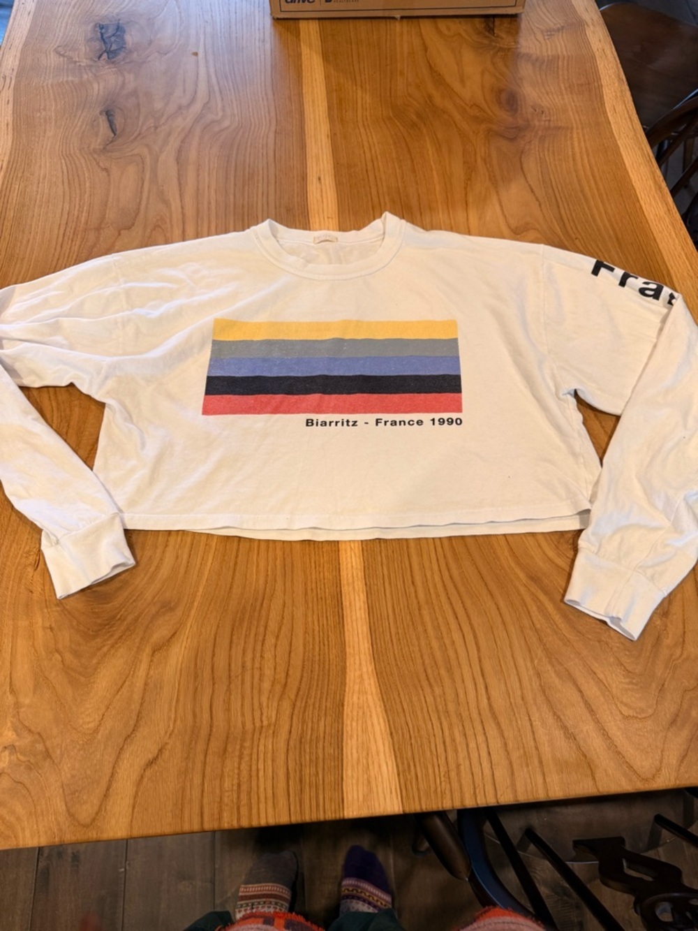 John Galt for Brandy Melville White Long Sleeve Cropped Tee with Graphic